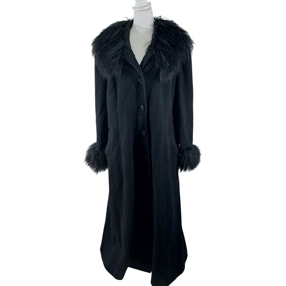 ASHLEY STEWART! STUNNING BLACK FULL LENGTH ALPACA TRIMMED DRESS COAT! SZ 1X - Picture 2 of 12